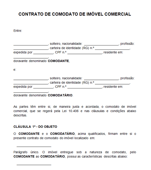 Contrato de Comodato de Imóvel Comercial | Modelo Word e PDF