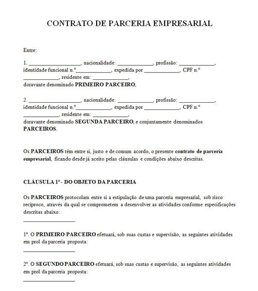 Modelo de Contrato de Parceria Empresarial | Word e PDF